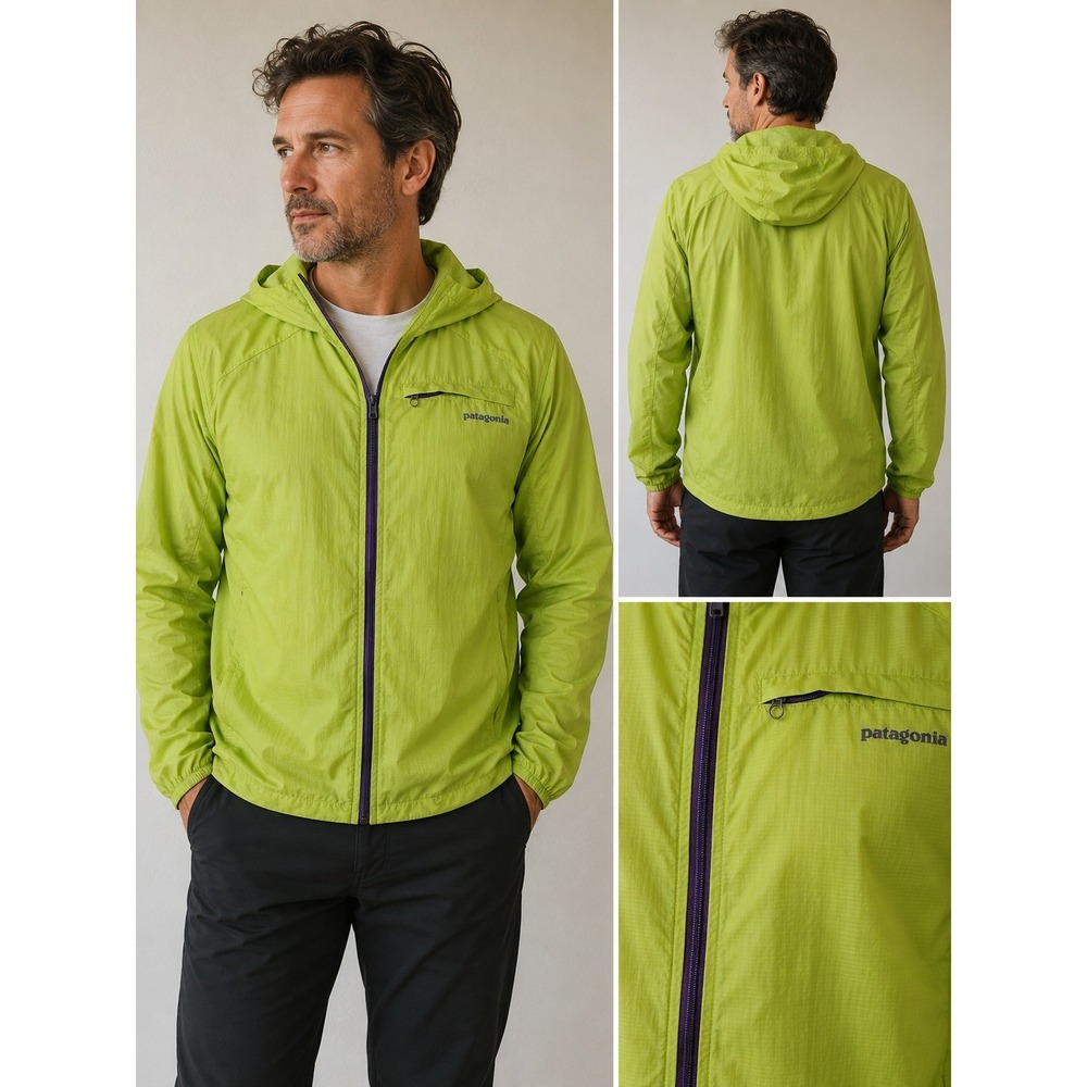 Patagonia Houdini Windbreaker Jacket Mens L Neon Green Ripstop Nylon Full Zip